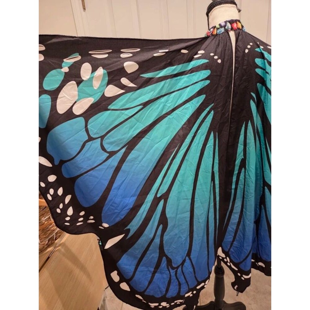 Blue Butterfly Wings Costume Cape Adult Kids Monarch Fairy Halloween Cosplay